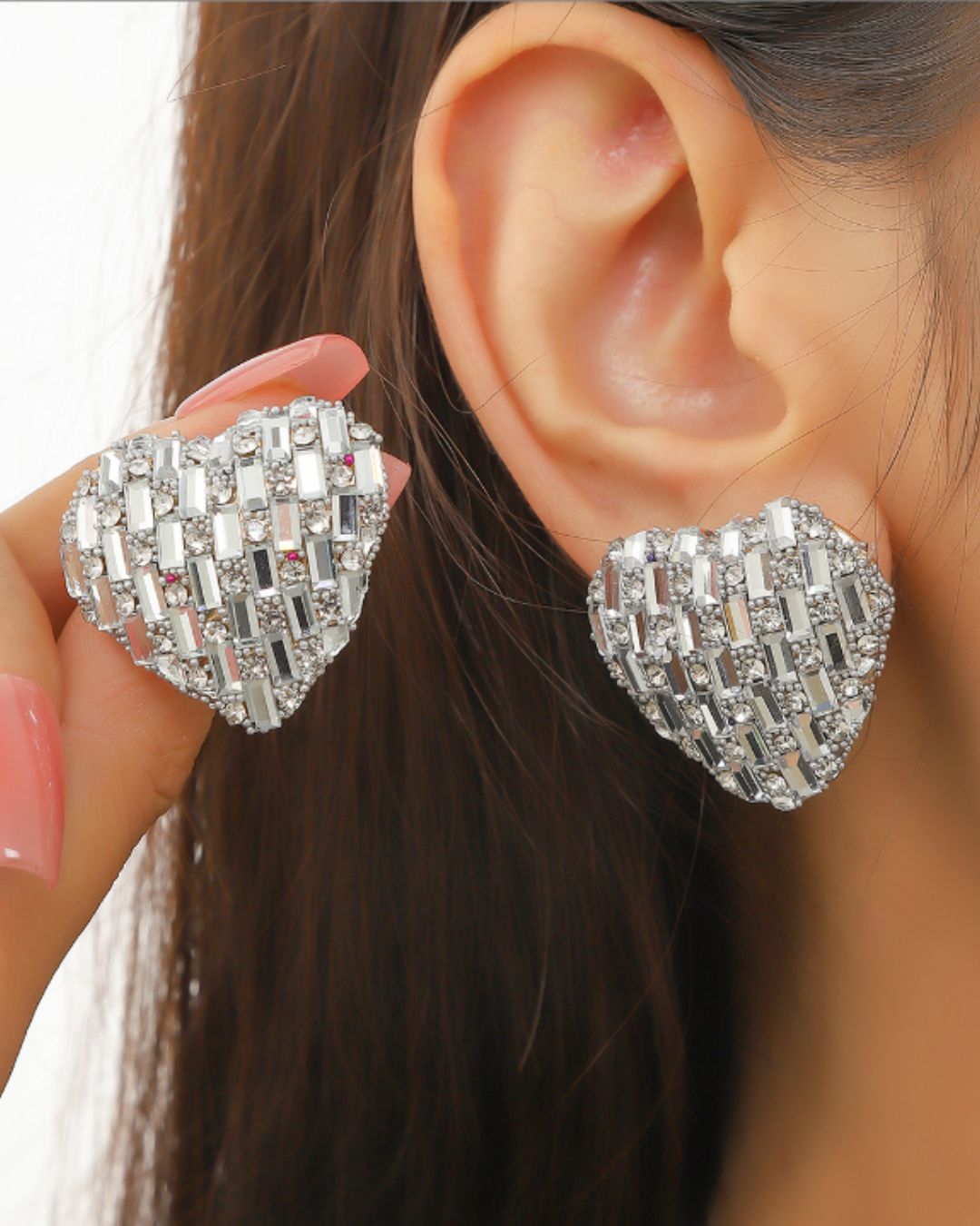 Bling Blogger Silver Heart Earrings - Small