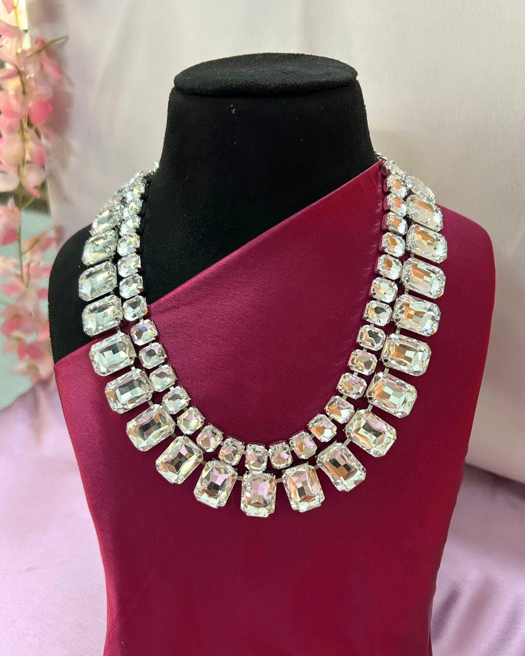 Silver Square Crystal Gemstone Necklace