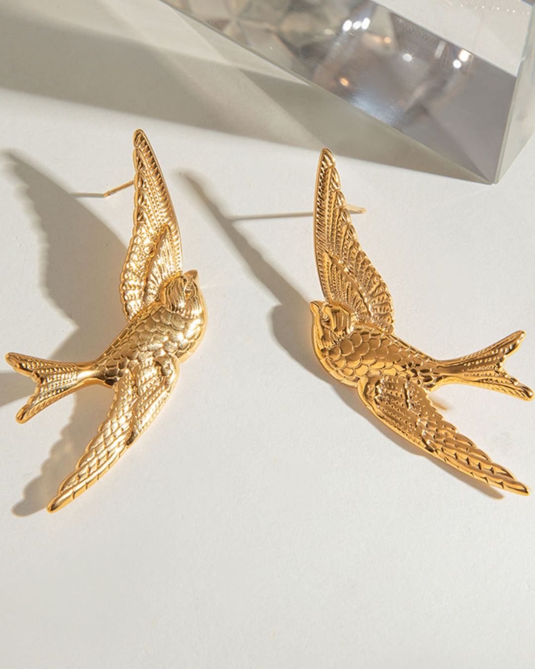 Golden Love Birds Stud Earrings