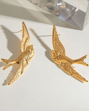 Golden Love Birds Stud Earrings