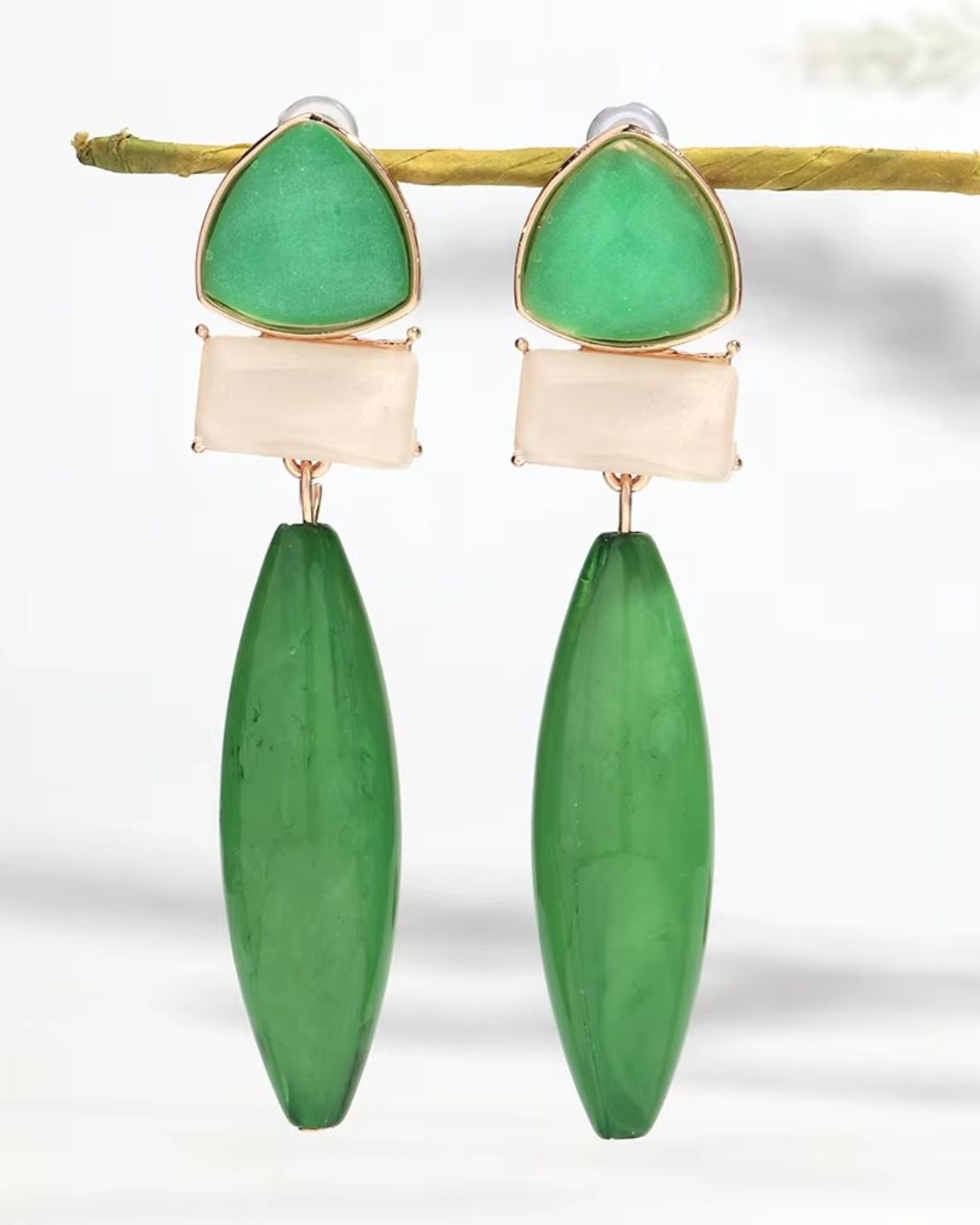 Green Resin Drop Earrings