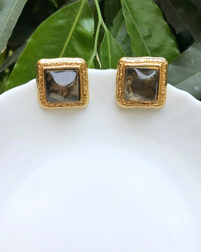 Golden Square Crystal Stud Earrings