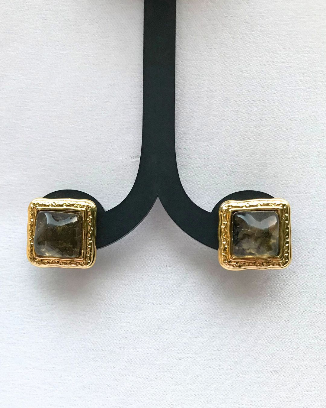 Golden Square Crystal Stud Earrings