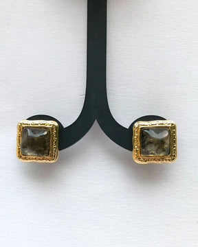 Golden Square Crystal Stud Earrings