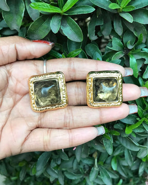 Golden Square Crystal Stud Earrings