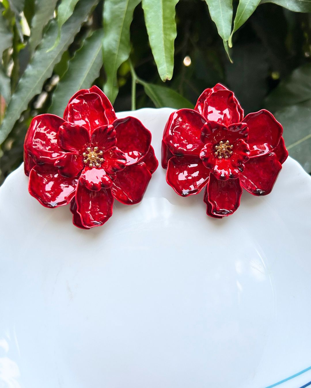 Maroon Floral Stud Earrings