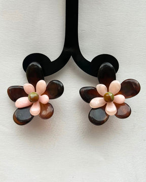 Brown Acrylic Layer Flower Stud Earrings