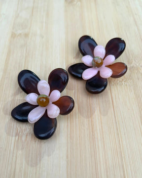 Brown Acrylic Layer Flower Stud Earrings