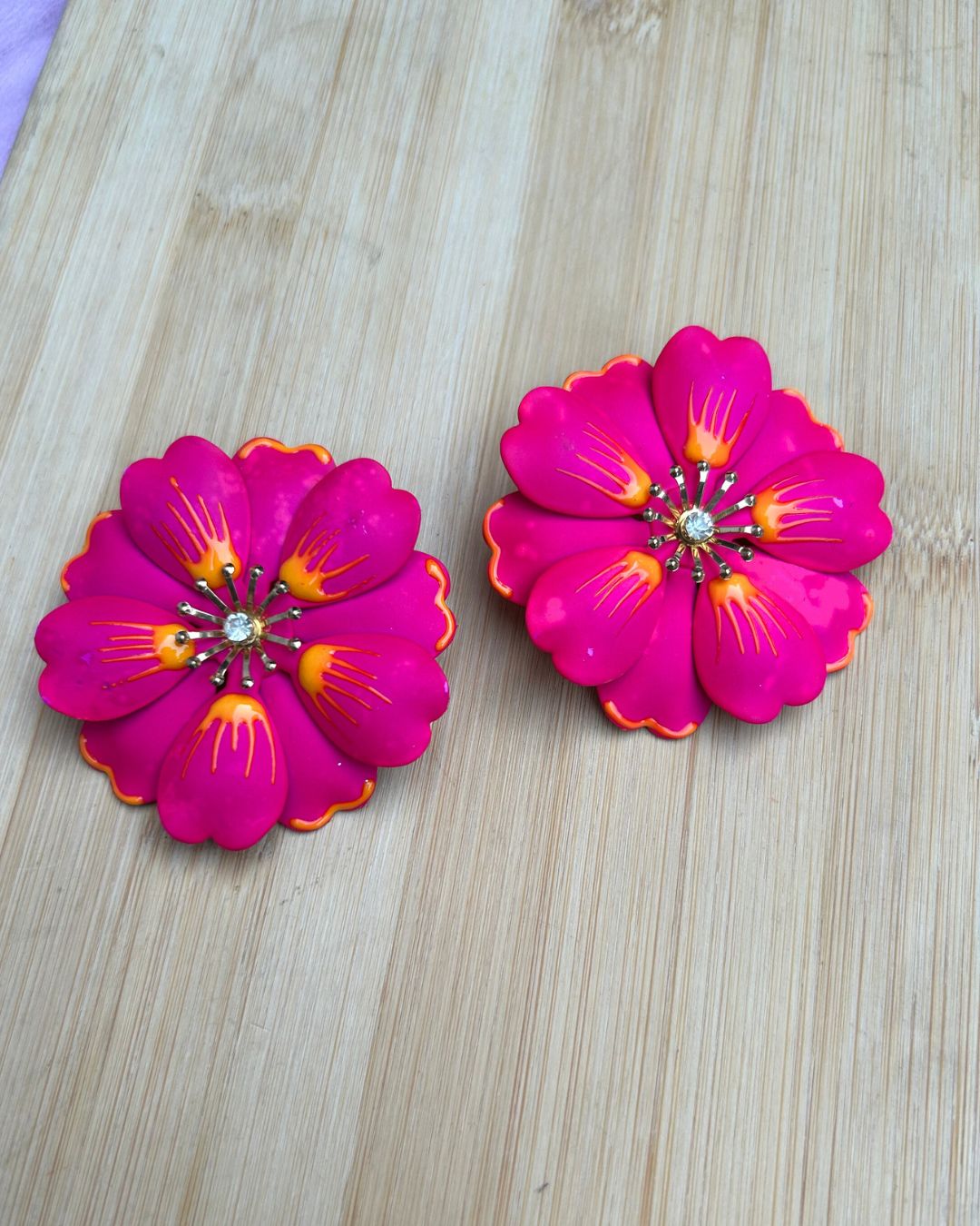 Pink Petal Enamel Flower Drop Earrings