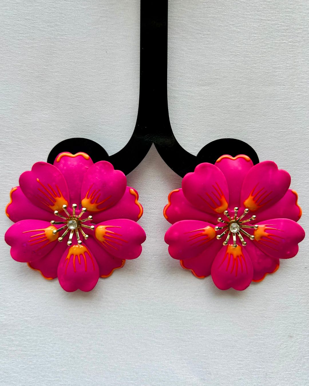 Pink Petal Enamel Flower Drop Earrings