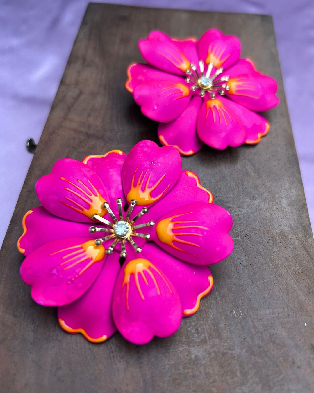 Pink Petal Enamel Flower Drop Earrings