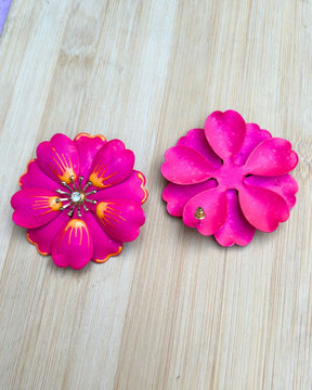 Pink Petal Enamel Flower Drop Earrings