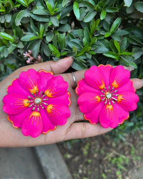 Pink Petal Enamel Flower Drop Earrings