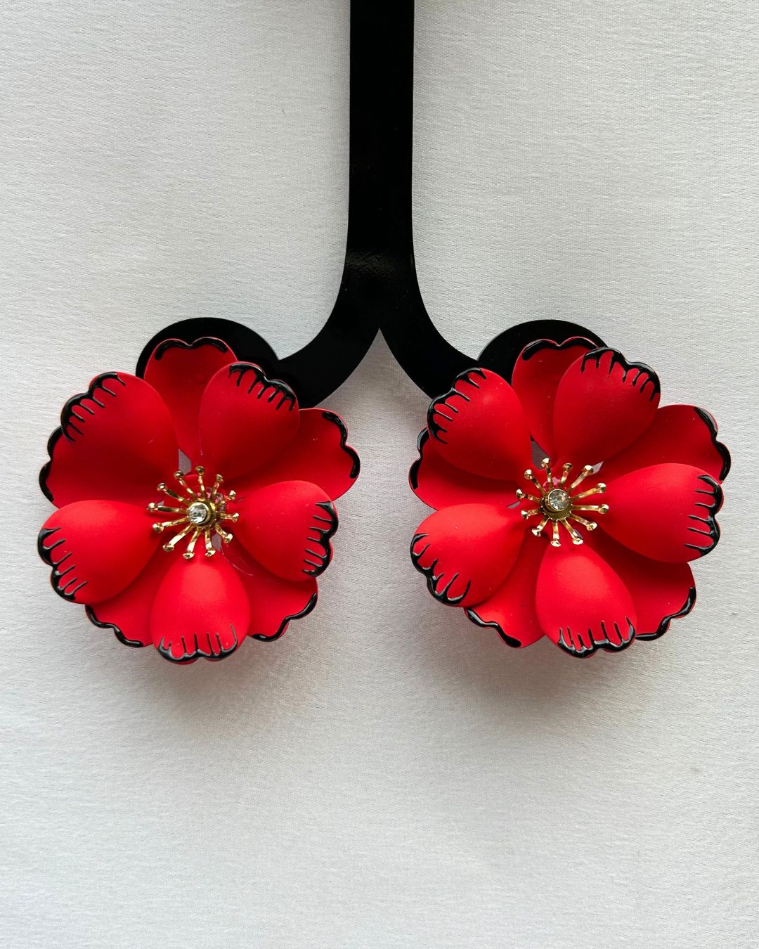 Red Floral Vintage Stud Earrings