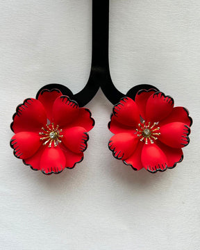 Red Floral Vintage Stud Earrings