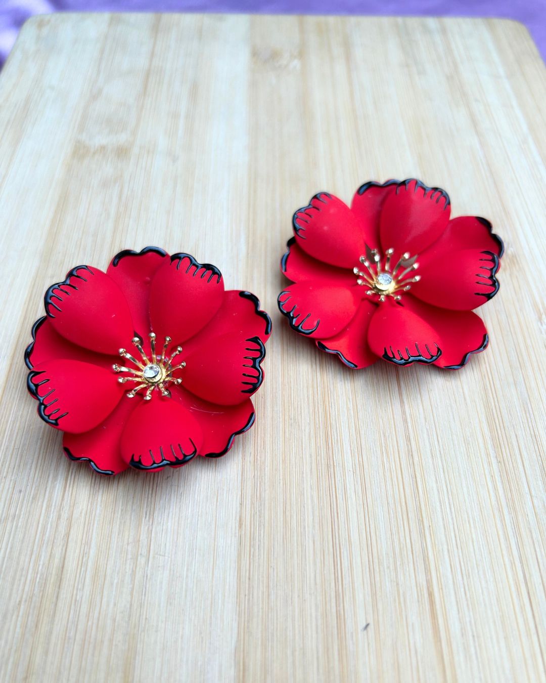 Red Floral Vintage Stud Earrings