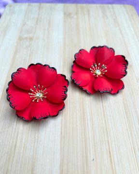 Red Floral Vintage Stud Earrings
