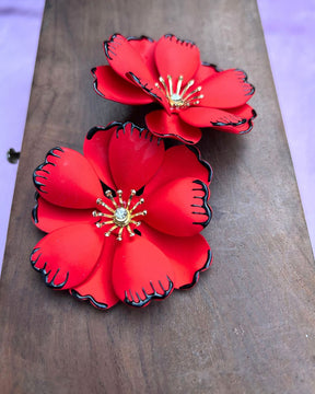 Red Floral Vintage Stud Earrings