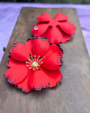 Red Floral Vintage Stud Earrings