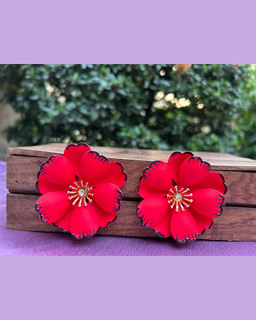 Red Floral Vintage Stud Earrings
