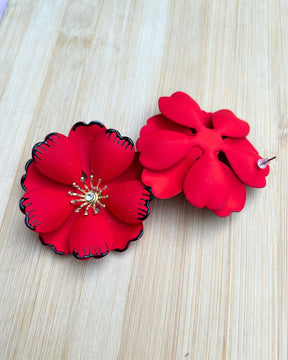 Red Floral Vintage Stud Earrings