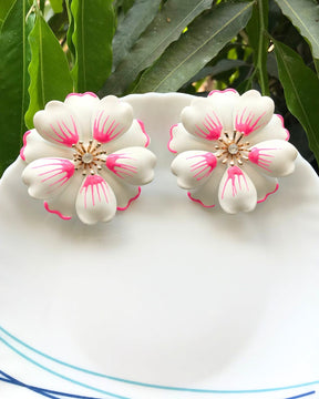 White Petal Enamel Flower Drop Earrings