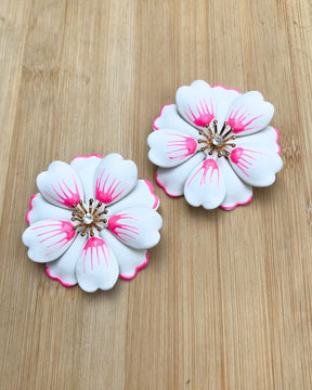 White Petal Enamel Flower Drop Earrings