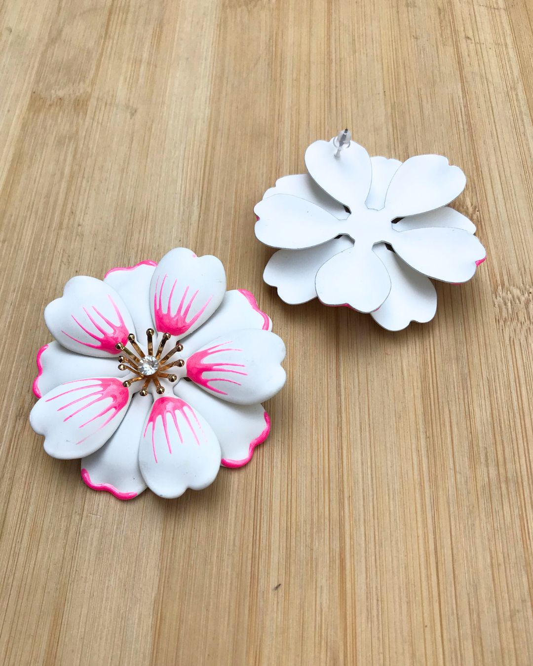 White Petal Enamel Flower Drop Earrings