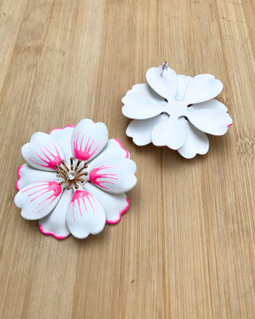 White Petal Enamel Flower Drop Earrings