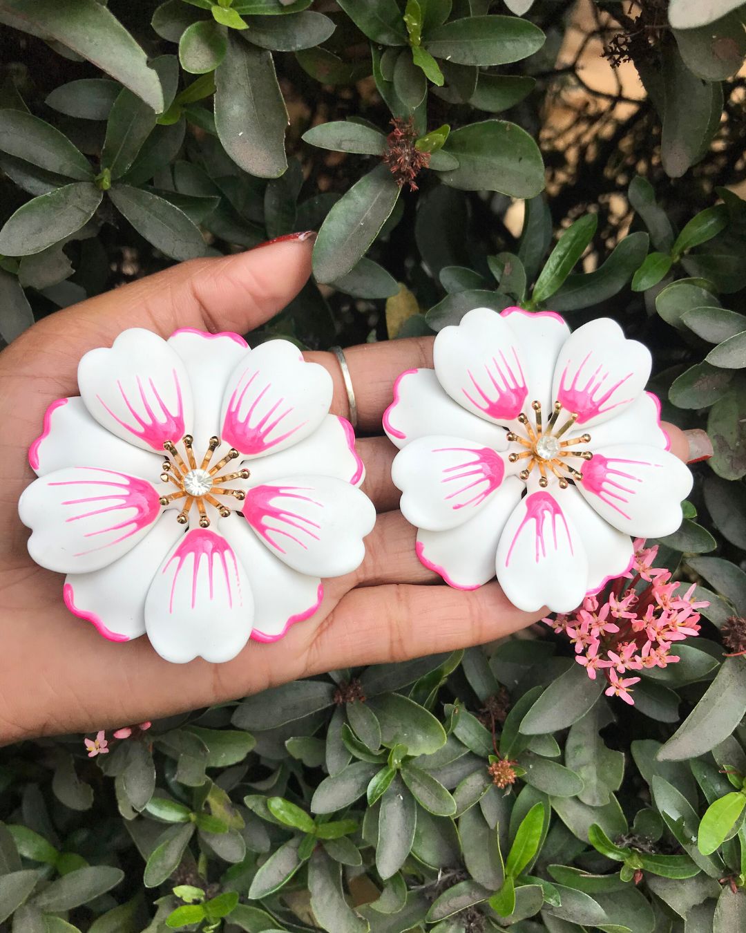 White Petal Enamel Flower Drop Earrings