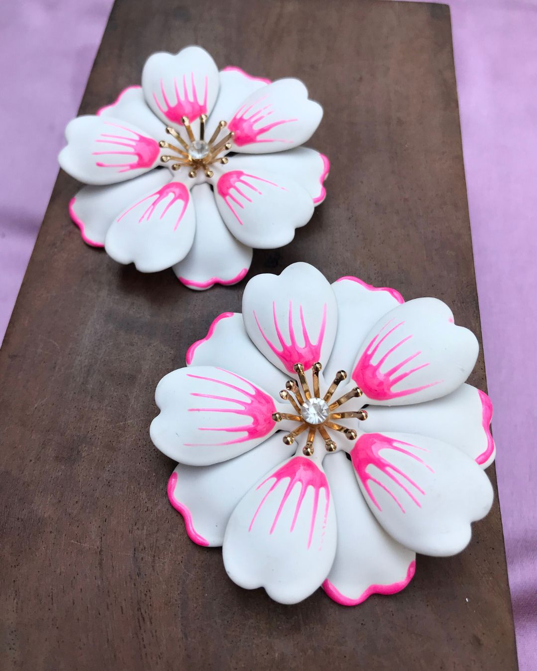 White Petal Enamel Flower Drop Earrings