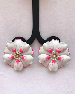 White Petal Enamel Flower Drop Earrings