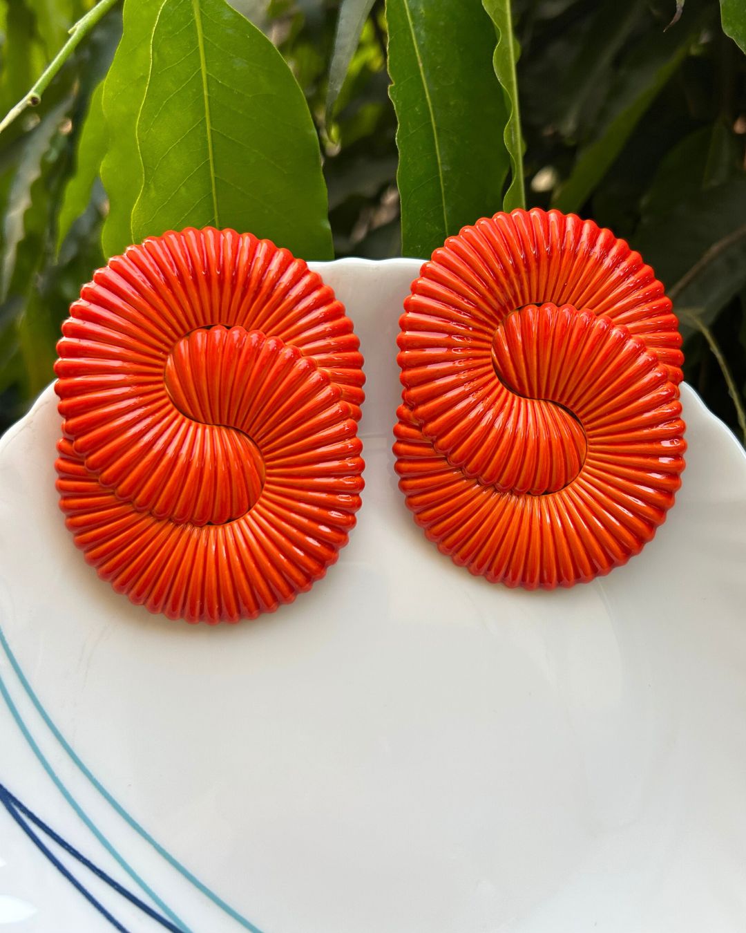 Orange Twisted Ripple Drop Earrings
