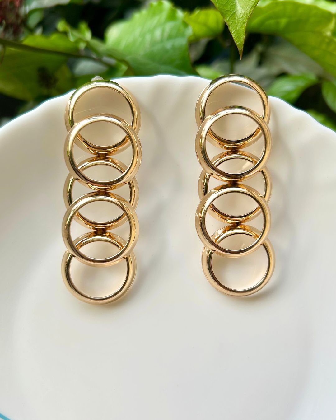 Golden Geometric Circle Drop Earrings