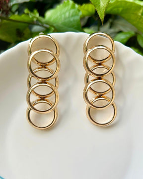 Golden Geometric Circle Drop Earrings