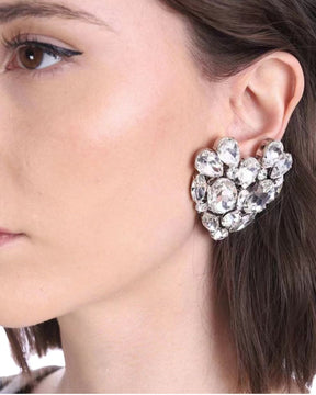 Silver Rhinestone Heart Stud Earrings