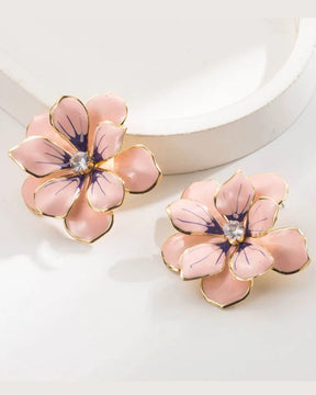 Pink Flower Enamel Stud Earrings