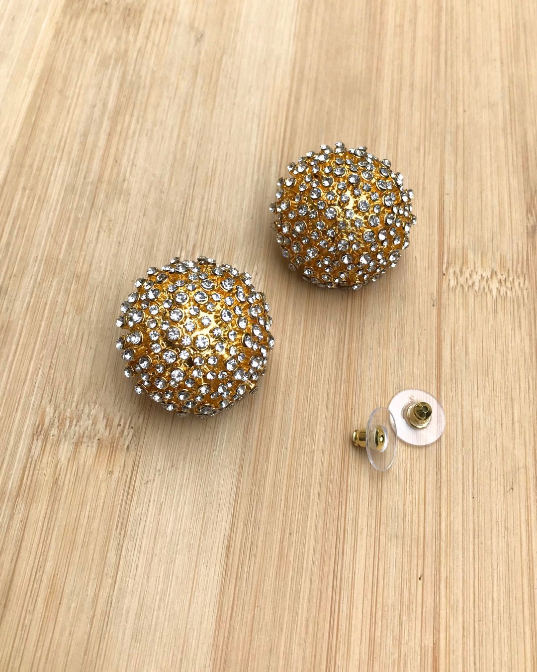 Golden Crystal Ball Stud Earrings