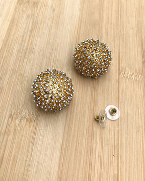 Golden Crystal Ball Stud Earrings