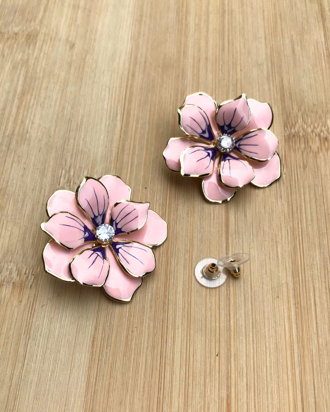Pink Flower Enamel Stud Earrings
