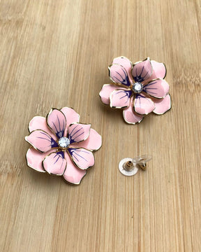 Pink Flower Enamel Stud Earrings