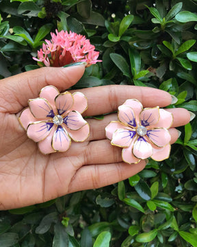Pink Flower Enamel Stud Earrings