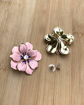 Pink Flower Enamel Stud Earrings