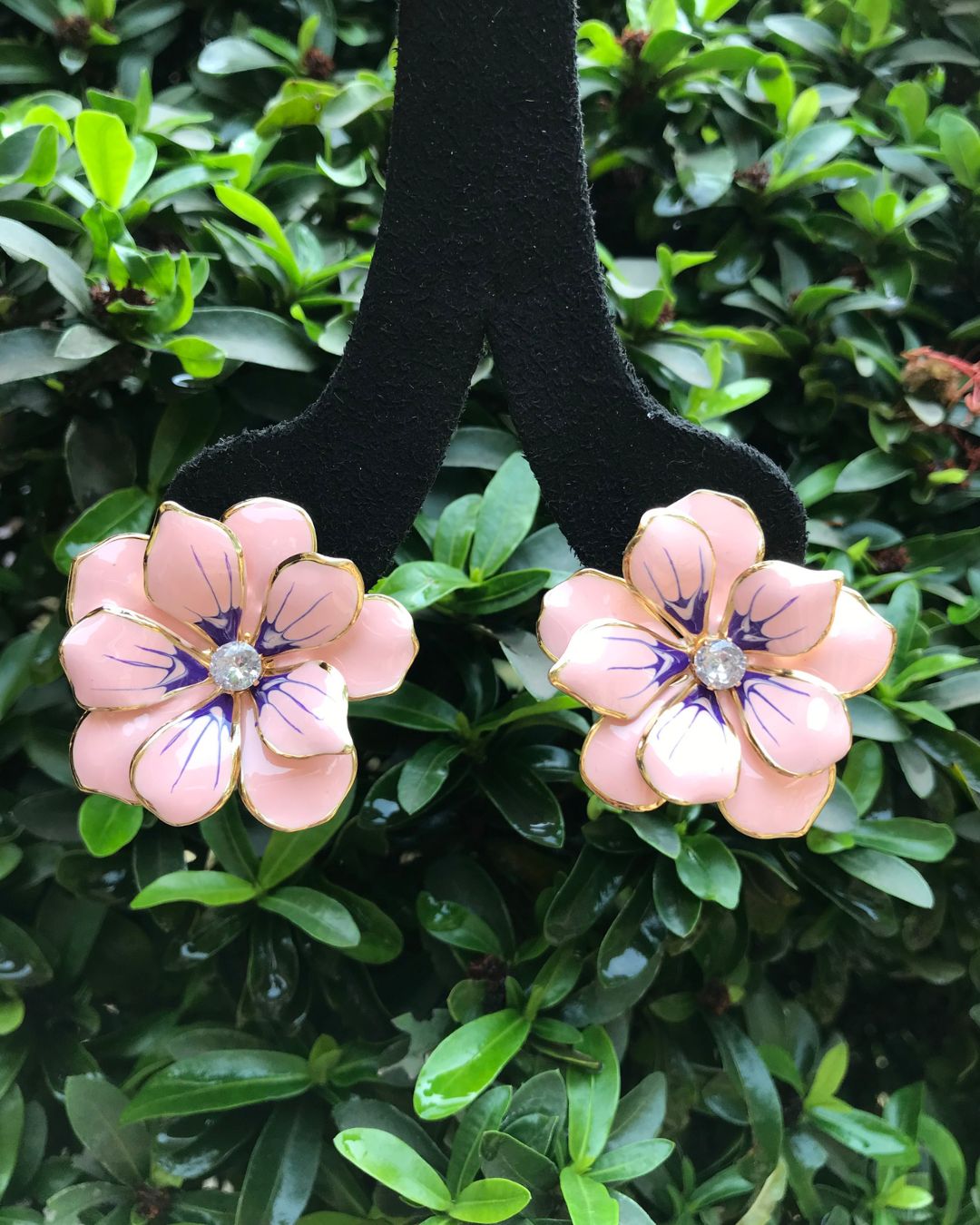 Pink Flower Enamel Stud Earrings