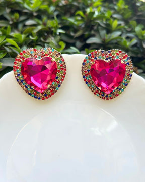 Pink Retro Heart Drop Earrings