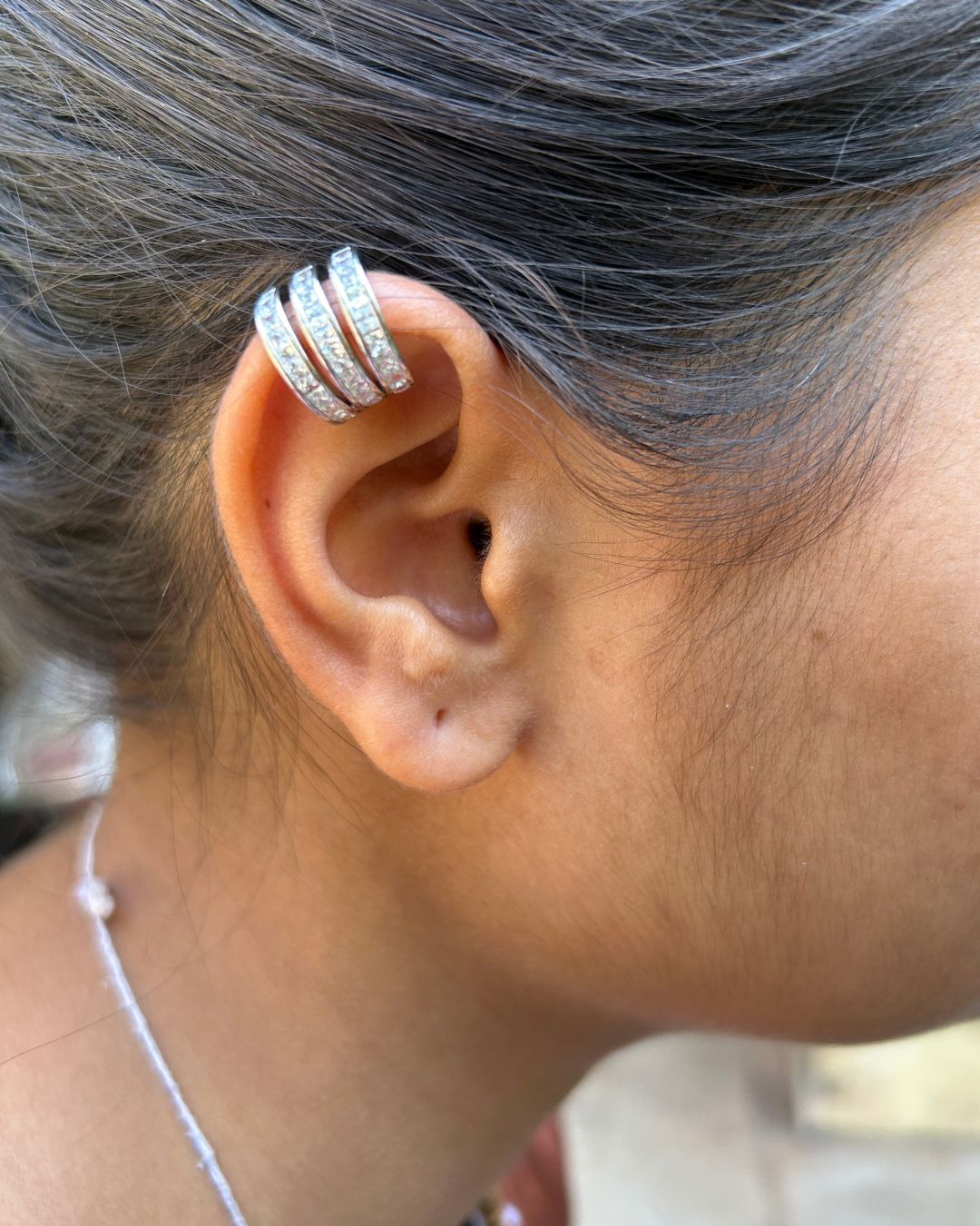Triple Layer Silver Unisex Ear Cuff
