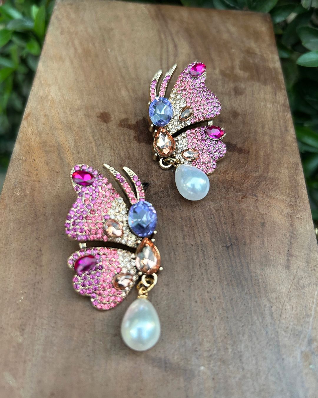 Pink Rhinestones Butterfly Stud Earrings