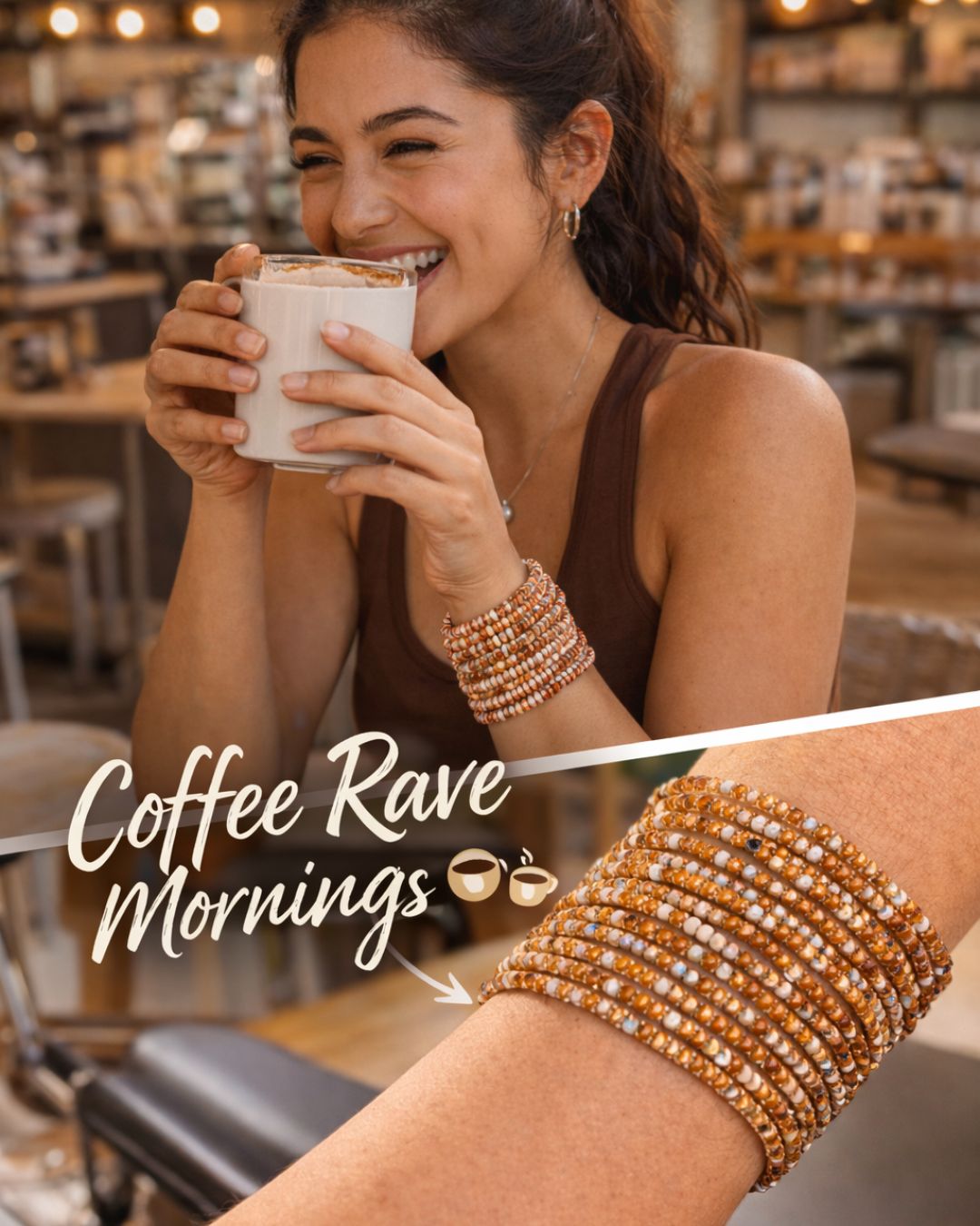 Coffee Rave Mornings - Gold Plated Stretchable Bracelet - Pack of 24