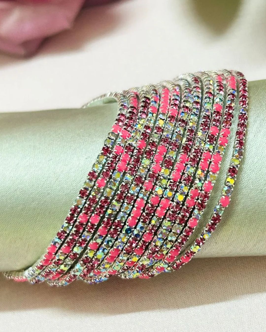 Stretchable Twinkle Pink Silver Plated Bracelet - Pack of 12