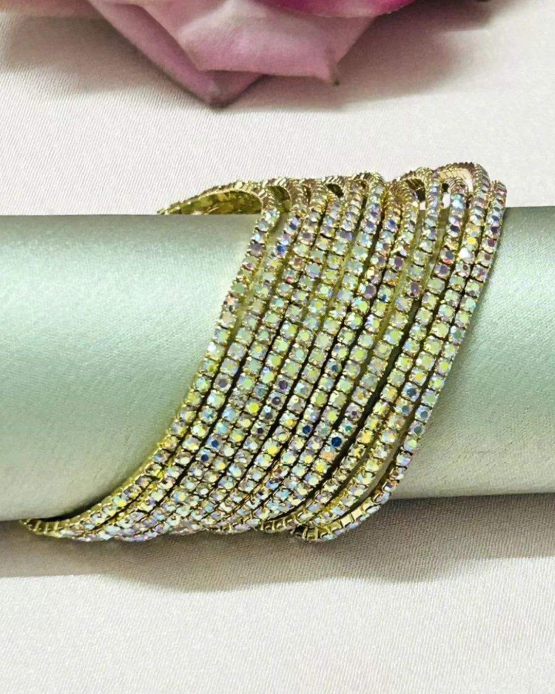 Stretchable Mix Rainbow Gold Plated Bracelet - Pack Of 12